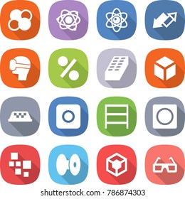 flat vector icon set - atom core vector, up down arrow, virtual mask, percent, brick, 3d, taxi, ring button, rack, blocks, coil, glasses