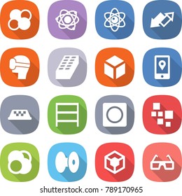 flat vector icon set - atom core vector, up down arrow, virtual mask, brick, 3d, mobile location, taxi, rack, ring button, blocks, coil, glasses