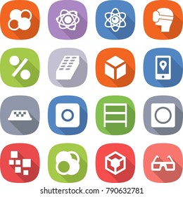flat vector icon set - atom core vector, virtual mask, percent, brick, 3d, mobile location, taxi, ring button, rack, blocks, glasses