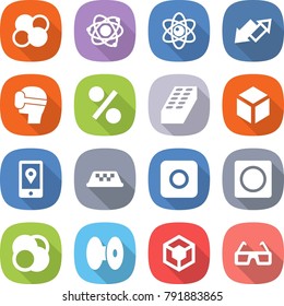 flat vector icon set - atom core vector, up down arrow, virtual mask, percent, brick, 3d, mobile location, taxi, ring button, coil, glasses
