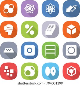 flat vector icon set - atom core vector, up down arrow, virtual mask, percent, brick, 3d, taxi, ring button, rack, blocks, coil