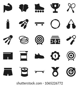 Flat vector icon set - award cup vector, target, stadium, jump rope, hand trainer, punching bag, muscule, snickers, boxing glove, shorts, roller Skates, skateboard, medal, sports nutrition, hoop