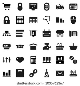 Flat vector icon set - backpack vector, graph, cart, laptop, calculator, dollar flag, hierarchy, scales, calendar, pool, stadium, dry cargo, sorting, antenna, settings, link, heart, pills, network