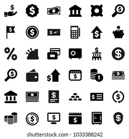 Flat vector icon set - bank vector, exchange, dollar coin, credit card, cash, piggy, investment, growth, stack, building, receipt, money search, medal, flag, safe, calendar, monitor, any currency