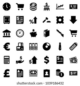 Flat vector icon set - bank vector, graph, pie, cart, credit card, crisis, percent growth, piggy, investment, dollar, coin stack, auction, check, annual report, building, calculator, clock, binder