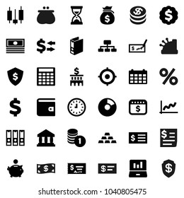 Flat vector icon set - bank vector, exchange, graph, pie, japanese candle, laptop, wallet, cash, money bag, piggy, coin stack, check, building, calculator, receipt, clock, target, binder, sand, sign