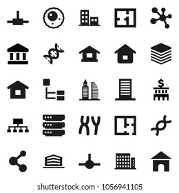 Flat vector icon set - bank vector, building, hierarchy, molecule, dna, chromosomes, ovule, connect, big data, plan, apartments, office, home