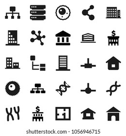 Flat vector icon set - bank vector, building, hierarchy, molecule, dna, chromosomes, ovule, connect, big data, plan, apartments, office, home