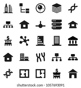 Flat vector icon set - bank vector, building, hierarchy, molecule, dna, chromosomes, ovule, connect, big data, plan, apartments, office, home