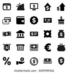 Flat vector icon set - bank vector, dollar coin, wallet, investment, growth, check, building, medal, flag, calendar, monitor, any currency, euro sign, money, credit card, cash, bag, percent, cashbox