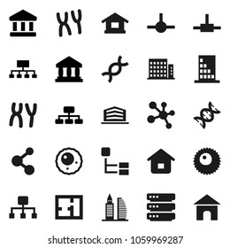 Flat vector icon set - bank vector, hierarchy, molecule, dna, chromosomes, ovule, connect, big data, plan, apartments, office building, home