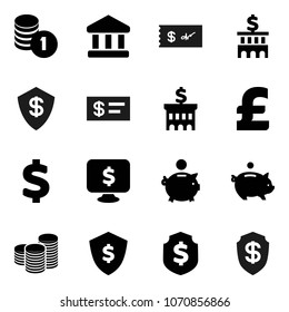 Flat vector icon set - bank vector, piggy, coin stack, building, dollar shield, monitor, pound, sign, check