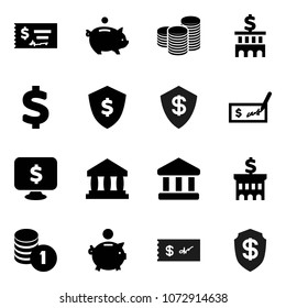 Flat vector icon set - bank vector, piggy, coin stack, check, building, dollar shield, monitor, sign