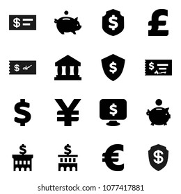 Flat vector icon set - bank vector, piggy, check, building, dollar shield, monitor, euro sign, pound, yen