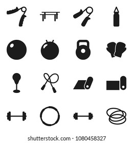 Flat vector icon set - barbell vector, weight, jump rope, hand trainer, horizontal bar, punching bag, boxing glove, fitness mat, hoop