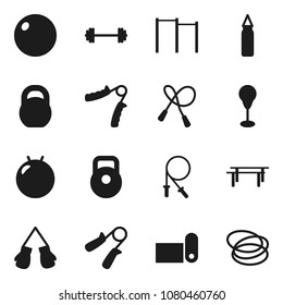 Flat vector icon set - barbell vector, weight, jump rope, hand trainer, horizontal bar, punching bag, boxing glove, fitness mat, hoop