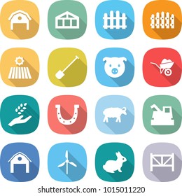 flat vector icon set - barn vector, greenhouse, fence, field, shovel, pig, wheelbarrow, harvest, horseshoe, sheep, harvester, windmill, rabbit, farm