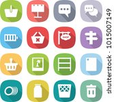 flat vector icon set - basket vector, billboard, message, discussion, battery, delete cart, shop signboard, singlepost, photo, rack, cutting board, plates, bank, trash bin