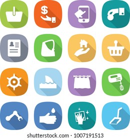 flat vector icon set - basket vector, investment, touch, hand coin, anamnesis, broken, real estate, handwheel, shark flipper, curtain, mixer, robot, drop, wiping, scoop