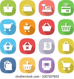 flat vector icon set - basket vector, shopping bag, cashbox, tap to pay, cart, add, delete, list, atm