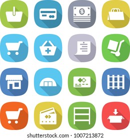 flat vector icon set - basket vector, card, money, shopping bag, cart, add to, list, cargo stoller, shop, hangare, credit, pallet, rack, package