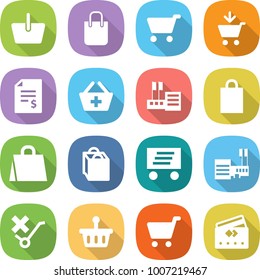 flat vector icon set - basket vector, shopping bag, cart, add to, account balance, store, delivery, mall, do not trolley sign, credit card