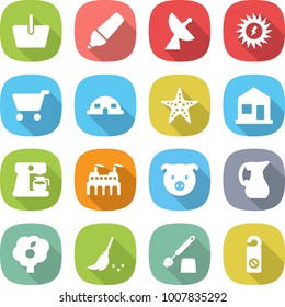 flat vector icon set - basket vector, marker, satellite antenna, sun power, cart, dome house, starfish, home, coffee maker, factory, pig, jug, garden, broom, toilet brush, do not distrub