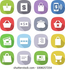 flat vector icon set - basket vector, receipt, shopping bag, phone pay, money, purse, delete cart, credit card, market, list, atm