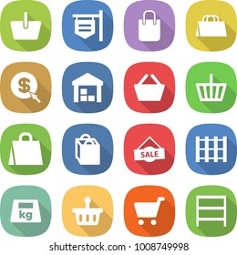 flat vector icon set - basket vector, shop signboard, shopping bag, dollar arrow, warehouse, sale, pallet, heavy, cart, rack