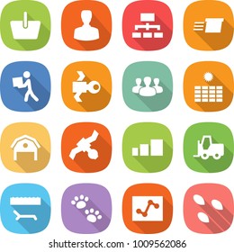 flat vector icon set - basket vector, man, hierarchy, delivery, courier, satellite, group, sun power, barn, sorting, fork loader, lounger, pets, analytics, seeds