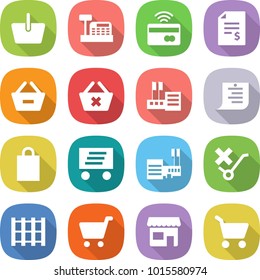 flat vector icon set - basket vector, cashbox, tap to pay, account balance, remove from, delete cart, store, shopping list, bag, delivery, mall, do not trolley sign, pallet, shop