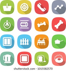 flat vector icon set - basket vector, target, phone, graph, rocket, nano tube, bone, power switch, fence, factory, saute pan, kettle, cutting board, vacuum cleaner, soap