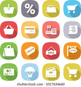 flat vector icon set - basket vector, percent, shopping bag, cart, credit card, store, list, sale label, signboard, parachute delivery