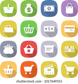 flat vector icon set - basket vector, money bag, shopping, credit card, purse, delete cart, atm receipt
