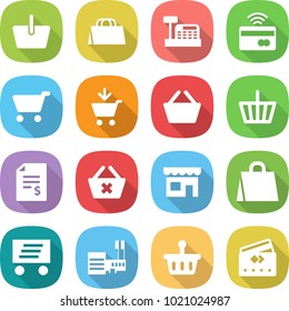 Flat Vector Icon Set - Basket Vector, Shopping Bag, Cashbox, Tap To Pay, Cart, Add, Account Balance, Delete, Shop, Delivery, Mall, Credit Card