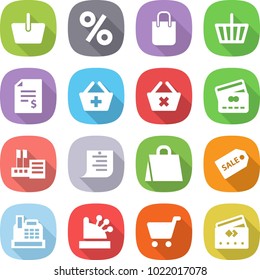 flat vector icon set - basket vector, percent, shopping bag, account balance, add to, delete cart, credit card, store, list, sale label, cashbox