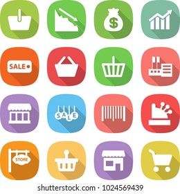 flat vector icon set - basket vector, crisis, money bag, diagram, sale, store, market, bar code, cashbox, signboard, shop, cart