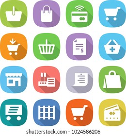 flat vector icon set - basket vector, shopping bag, tap to pay, cart, add, account balance, shop, store, list, delivery, pallet, credit card