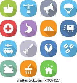 flat vector icon set - basket vector, lighthouse, loudspeaker, parachute, medical cross, stomach, pyramid, fast deliver, transfer, whisk, sheep, coffee seeds, harvester, vacuum cleaner