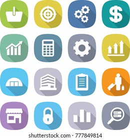 flat vector icon set - basket vector, target, gear, dollar, diagram, calculator, graph up, hangare, office, clipboard, passenger, shop, lock, chart, data search