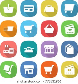 flat vector icon set - basket vector, card, shopping bag, delivery, cart, credit, store, scales, market, cargo stoller, shop