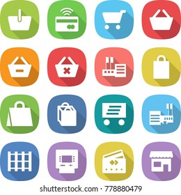 Flat Vector Icon Set - Basket Vector, Tap To Pay, Cart, Remove From, Delete, Store, Shopping Bag, Delivery, Mall, Pallet, Atm, Credit Card, Shop