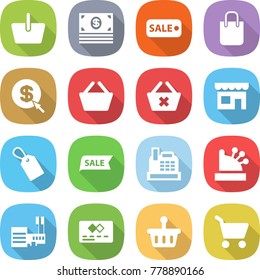 flat vector icon set - basket vector, money, sale, shopping bag, dollar arrow, delete cart, shop, label, cashbox, mall, credit card