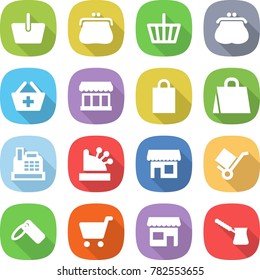 flat vector icon set - basket vector, purse, add to, market, shopping bag, cashbox, shop, trolley, label, cart, turk