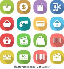 flat vector icon set - basket vector, dollar, shopping bag, phone pay, hand coin, credit card, add to, delete cart, bar code, money