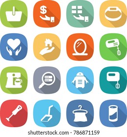 flat vector icon set - basket vector, investment, gift, smart bracelet, health care, real estate, mirror, mixer, coffee maker, data search, robot, blender, scoop, hanger, cleanser powder