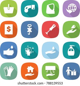 flat vector icon set - basket vector, hand coin, broken, delivery, tax, do not hook sign, blender, leaf, drop, wiping, and, liquid soap, gloves, housing, dryer, kitchen cleaning