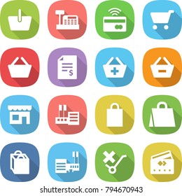 flat vector icon set - basket vector, cashbox, tap to pay, cart, account balance, add, remove from, shop, store, shopping bag, mall, do not trolley sign, credit card