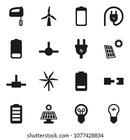 Flat vector icon set - battery vector, connect, connection, solar panel, windmill, power plug, mixer, bulb