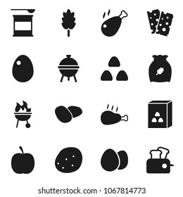 Flat vector icon set - bbq vector, cereal, egg, potato, chicken leg, diet, sports nutrition, breads, toaster